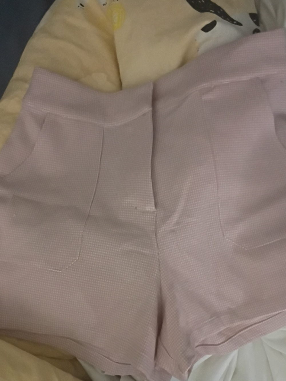 Vintage TCEC High-Waist Pastel Pink And White Herringbone High waisted Shorts.